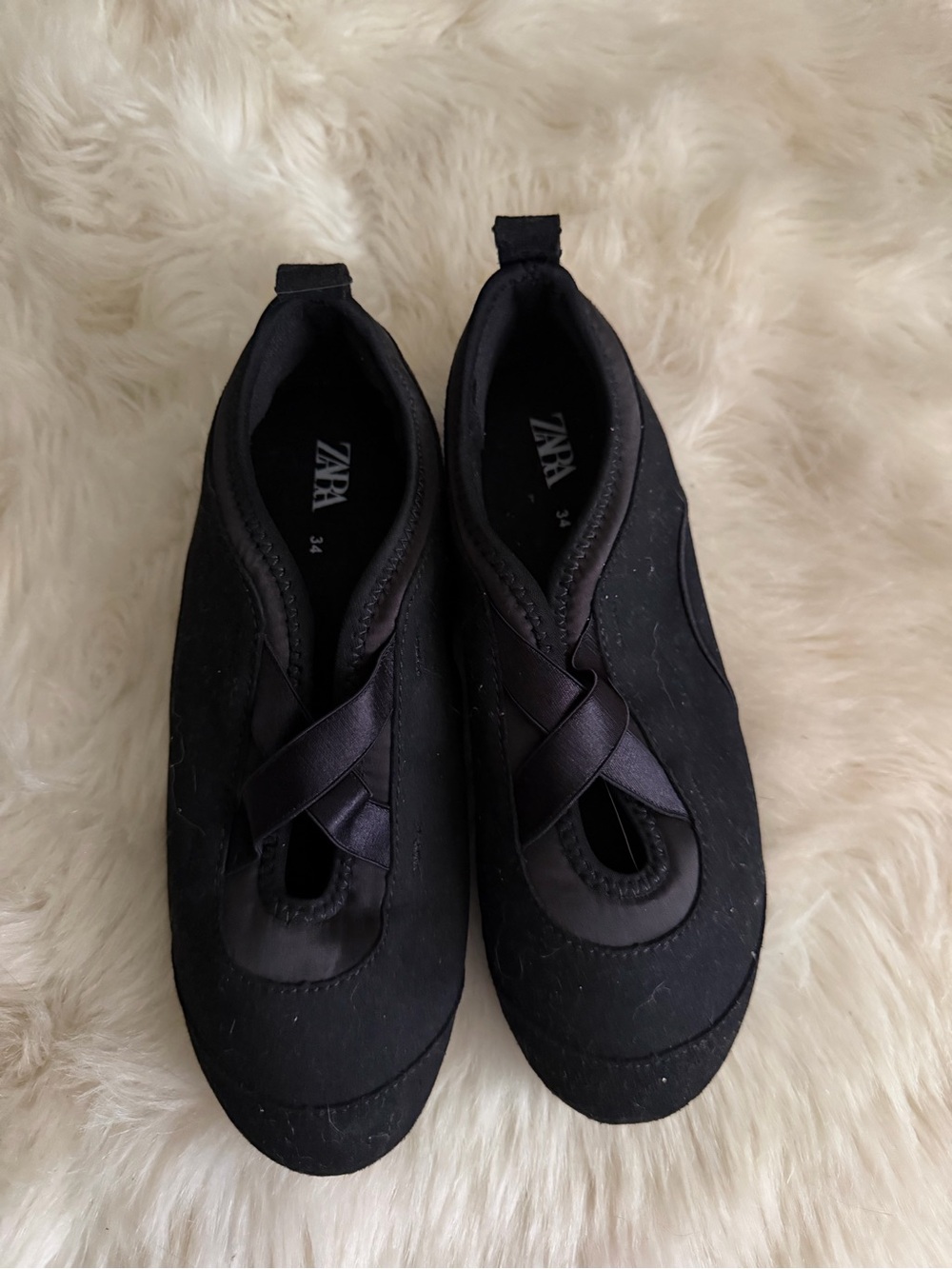 Zara Black Slip-On Ballet Flats with Crossover Straps